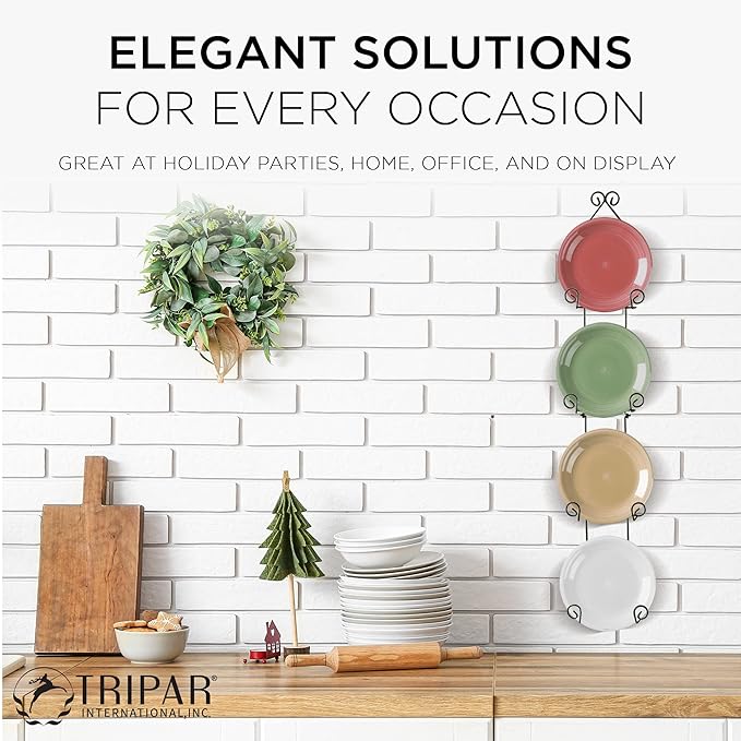 TRIPAR Vertical Wall Plate Rack, Black Display (4 Tiers) - Lightweight & Durable - Contains 4 Non-Adjustable Brackets - Elegantly Display Plates, Tiles, Artwork, & More