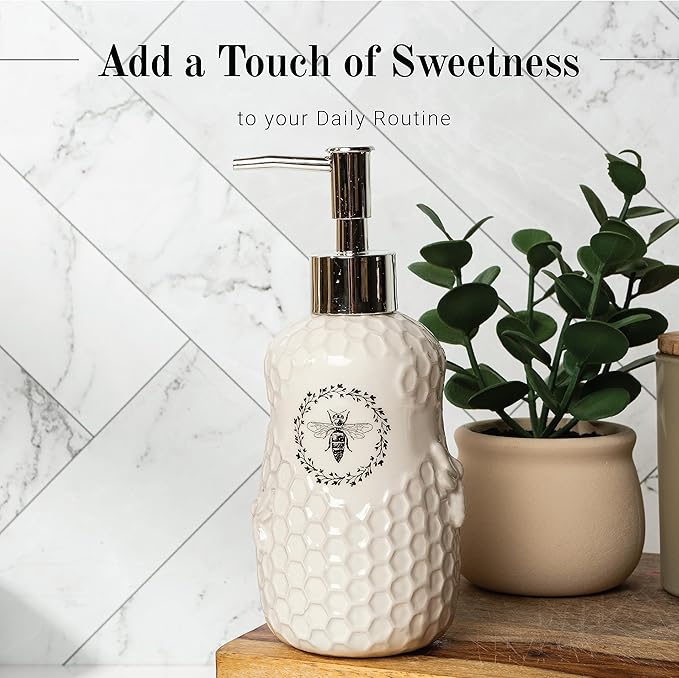 Young's Inc. Ceramic Honey Bee Soap Dispenser for Bathroom and Kitchen - White