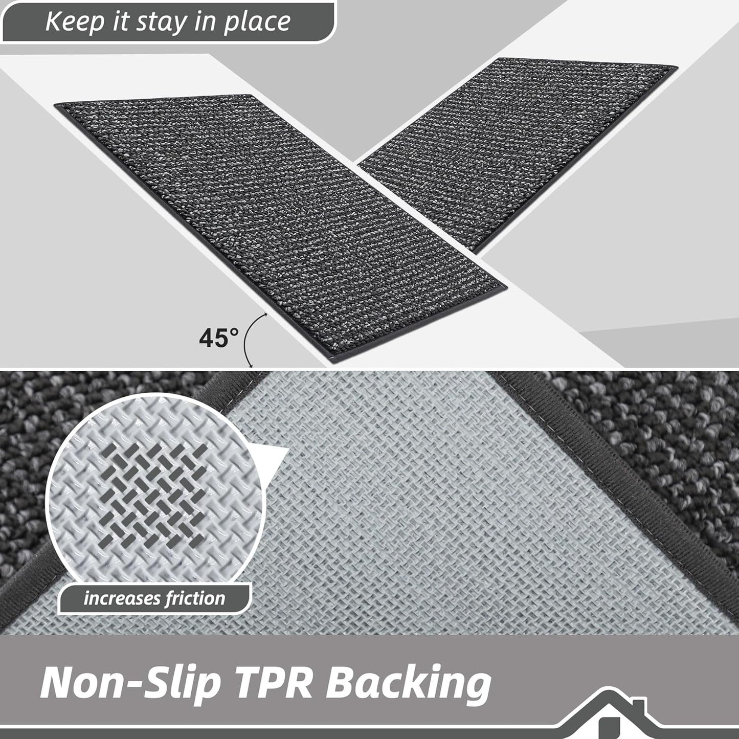 BEQHAUSE Kitchen Runner Rugs 20"x48", Non-Slip Kitchen Mats for Floor, Super Absorbent and Stain Resistant Kitchen Rug, Machine Washable Rugs for Kitchen, Hallway, Laundry & Sink, Charcoal