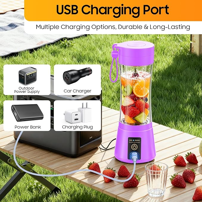Cordless Portable Personal Size Blender - Mini Blender Make Smoothies and Shakes, 380Ml BPA Free Travel Cup, Powerful Blending Suit in Office/Home/Gym
