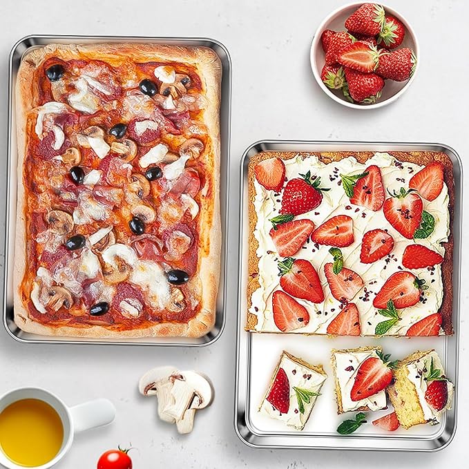 Homikit 1 Pack Quarter Sheet Pan, 9x13 Inches Stainless Steel Cookie Sheets for Baking Non Stick, Metal Baking Sheet Fits Toaster Oven, Bacon Pan Non Toxic & Rust Free, Dishwasher Safe