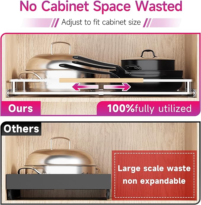 Pull Out Cabinet Organizer, Expandable(14.2"~24.4") Cabinet Drawers Slide Out, Adjustable Width Roll 0ut Shelf Cabinet Organizer for Kitchen Base Cabinet Organization (Medium, 1Pack)