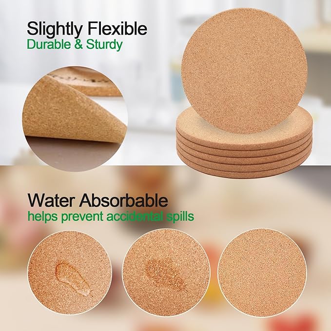 Cork Trivet, 4 Pack High Density Thick Cork Coasters Set for Hot Dishes, 8 Inch Heat Resistant Multifunctional Corks Trivets for Hot Dishes, Hot Pads for Kitchen, Table, Countertops
