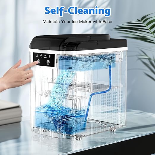 Countertop Ice Makers Machine with Basket and Scoop, 38Lbs/24h Soft Chewable Pellet Ice, One-Click Operation, Nugget Ice Maker for Home, Kitchen, Camping, RV, Office and Party,Sliver