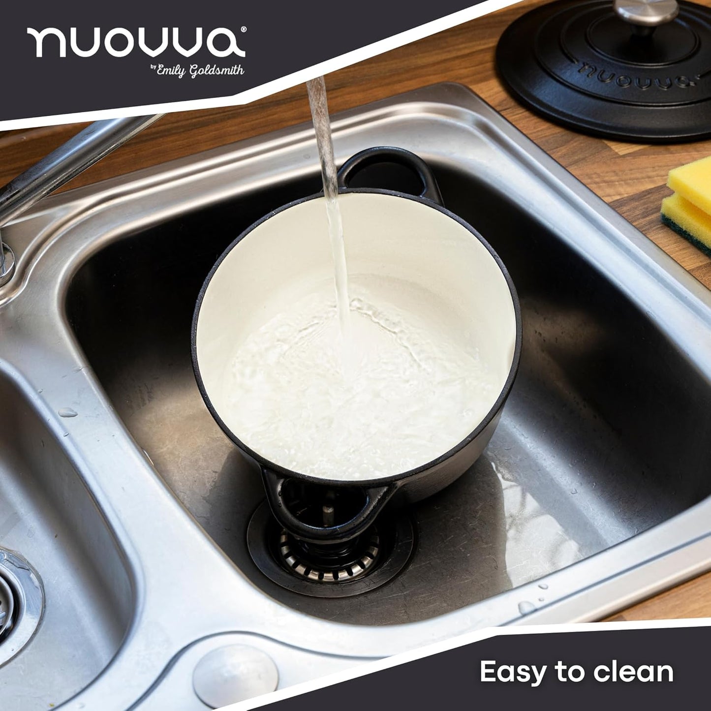 Cast Iron Dutch Oven with Lid – Non-Stick Ovenproof Enamelled Casserole Pot – Sturdy Dutch Oven Cookware – Black, 3.1-Quart, 22cm – by Nuovva