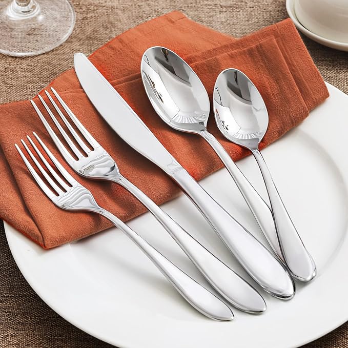 KINGSTONE 60-Piece Silverware Set for 12,18/10 Premium Stainless Steel Flatware Set, for Home, Restaurant, Wedding and Party Use, Mirror-Polished Cutlery Set, Dishwasher Safe