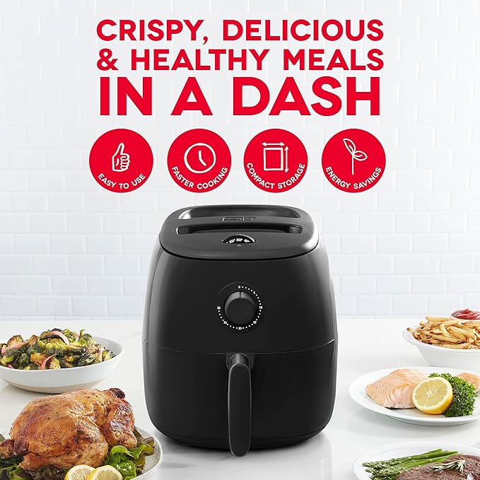 Dash Tasti-Crisp™ Air Fryer - AirCrisp® Technology - Compact Design with Adjustable Temperature Control - Nonstick Fry Basket & Auto Shut-Off Feature - 6 Quarts - Black