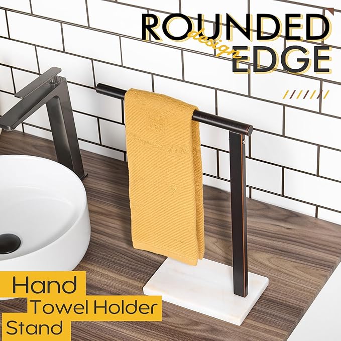 KOKOSIRI Hand Towel Bar Stand Towel Rack with Steady Marble Base for Bathroom Vanity Countertop, Oil Rubbed Bronze Stainless Steel 15.7'' Height THS0006-ORB