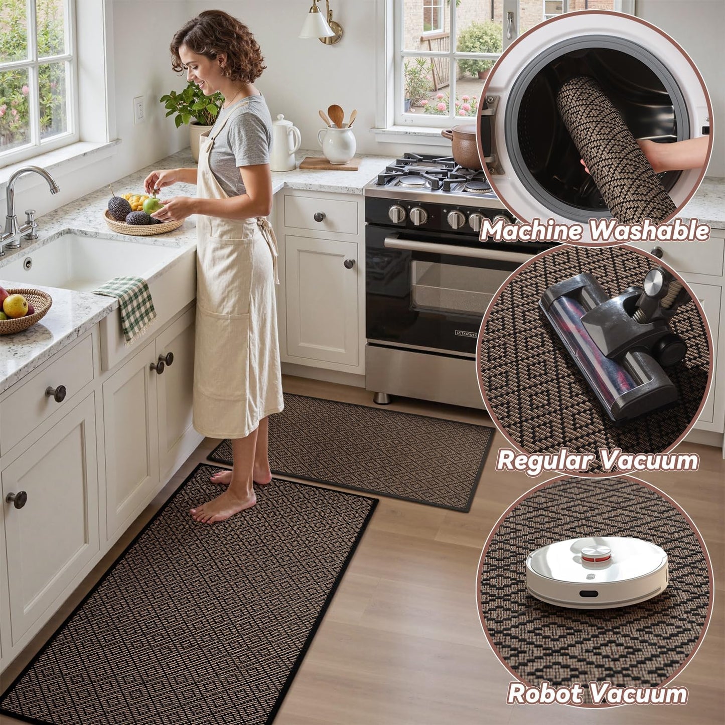 PADOOR Kitchen Runner, Rubber Backed Kitchen Runner Rugs Non Skid Washable, Super Absorbent Kitchen Mats for Floor Front of Sink, 20"x47" Black