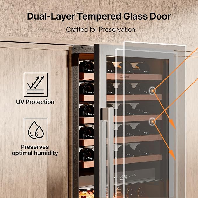 Ca'Lefort 24 Inch Wine & Beverage Refrigerator - 112 Can + 40 Bottle Dual Zone 34-65°F Cooler, 7 Adjustable Shelves & 3 LED Lights, Energy Star Certified Built-in/Freestanding for Home/Bar/Kitchen