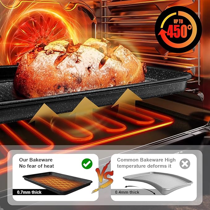 Wildone Baking Sheet Pan Set, Honeycomb Embossed Nonstick Baking Sheet 15x10 In, Thicker Carbon Steel Cookie Sheet, Even Heating Jelly Roll Pan, Black, 2 Pack