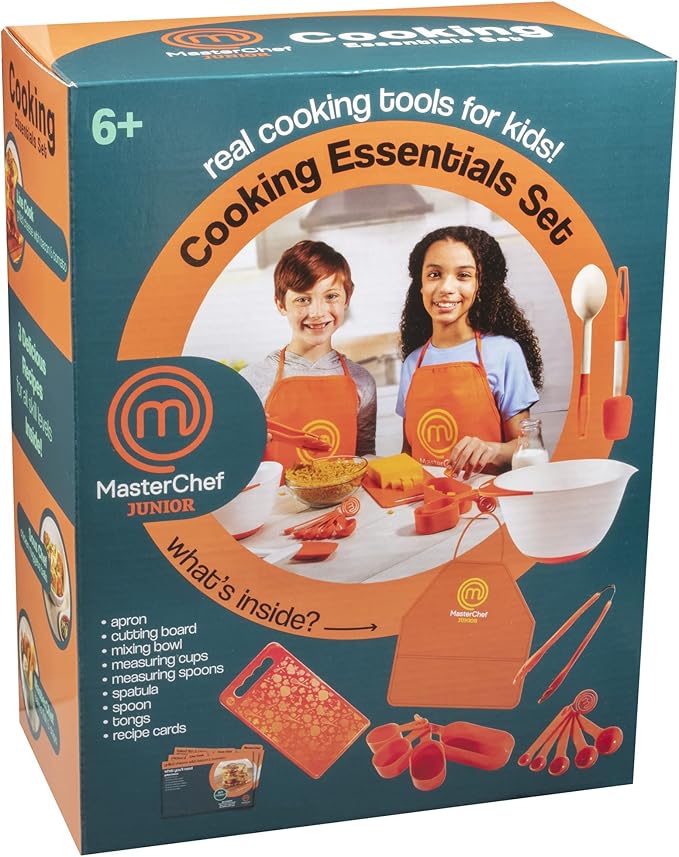 MasterChef Junior Cooking Essentials Set - 9 Pc. Kit Includes Recipes, Apron, Cutting Board, Mixing Bowl, Measure Cups, Spoons, Homemade Holiday Gifts