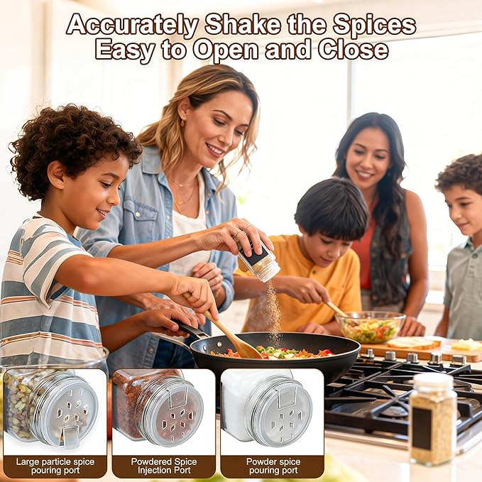 24 Glass Spice Jars with Label-4oz Spice Containers with Lids and Shaker Lids,3 Sets of Spice Labels 1 Collapsible Funnel 2 Erasable Markers (24)