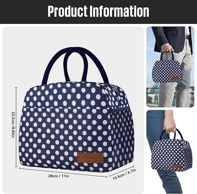 douyadady Lunch Bag Women/Men Lunch Box Women/Men (Blue+White dots)