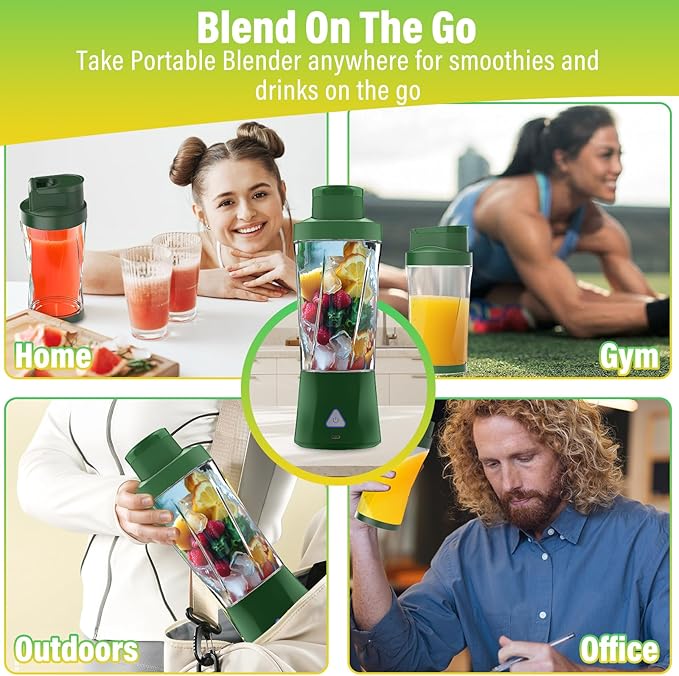 Portable Blender, 360W Personal Blender for Shakes and Smoothies for Kitchen, 24 Oz BPA Free Traveling Juicer Cup and Lid with 6 Blades, Self Cleaning Portable Juicer for Kitchen/Travel/Gym, Blue