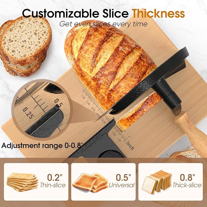 Manual Bread Slicer for Homemade Bread, Adjustable Thickness and Evenly Slicing, Sourdough Bread Slicer with Hand Crank, Clear Scale Line, Non-Slip Suction Base & Sharp Blade
