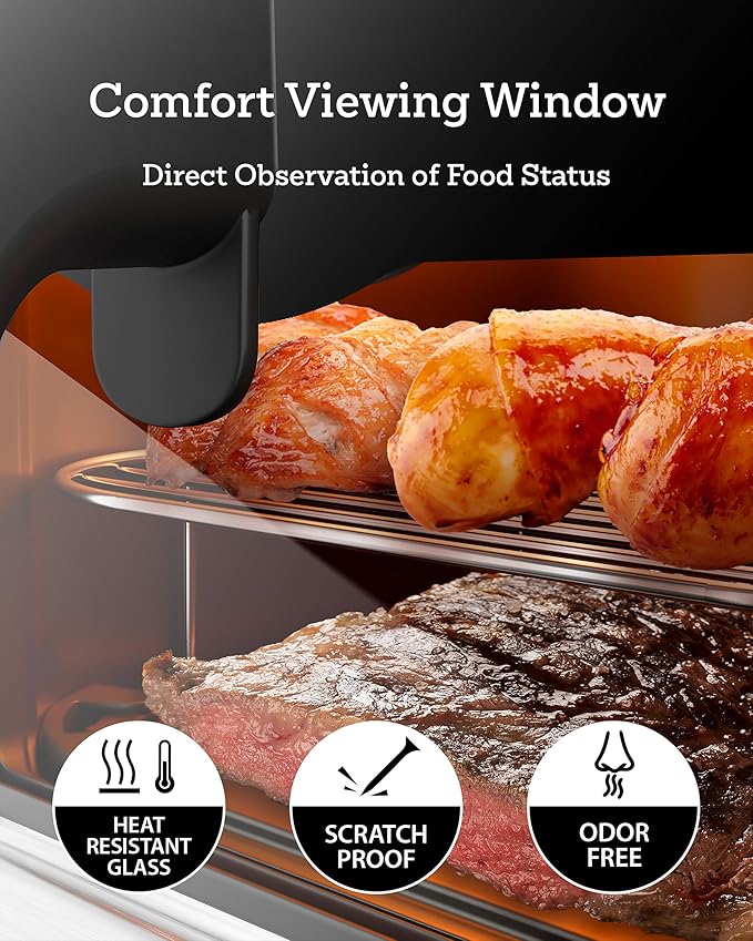 Stainless Steel Air Fryer 6 Qt, Ceramic glaze Air Fryer, Stainless Steel Housing& Full Metal Inner Pot, PTFE and PFAS Free, 9 Digital One-Touch Cook Functions,120°F~450°F, 1700W