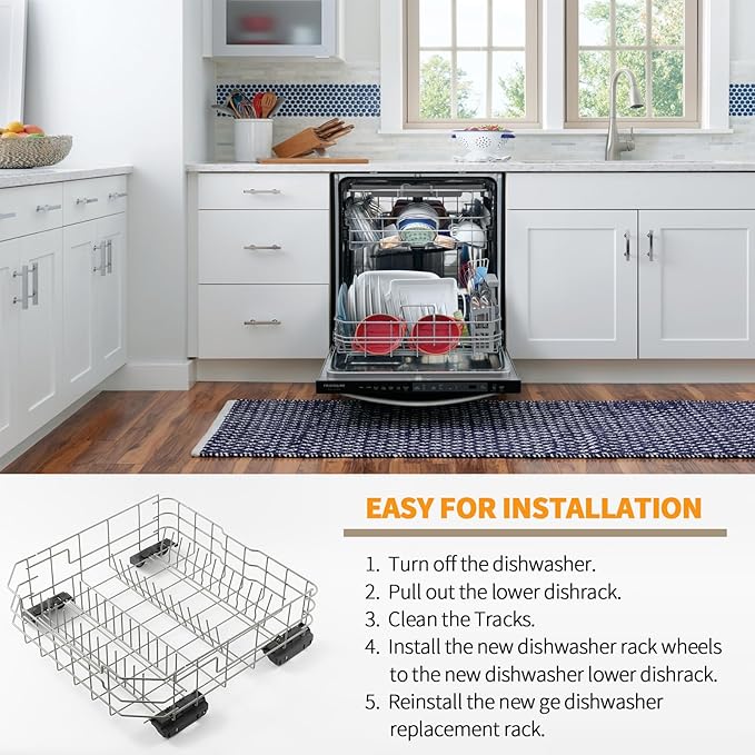 Atgestore WD28X34744 WD28X26099 Dishwasher Lower Rack Replacement for GE Dishwasher Lower Rack Parts GDF510PSD1SS GDT645SSN2SS General Electric Dishwasher Assembly Bottom Dishrack Roller