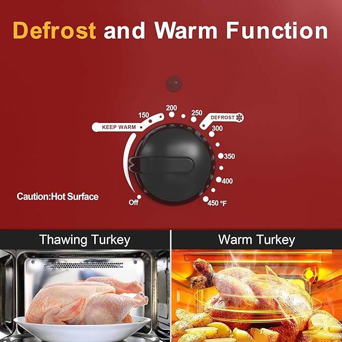 24 Quart Electric Roaster Oven with Visible & Self-Basting Lid, Large Turkey Roaster with Defrost Warm Function, Adjustable Temperature, Removable Pan Rack, Stainless Steel