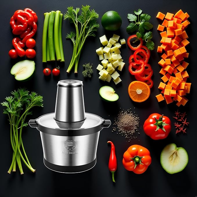 MEGAWISE Electric Food Processor, 1000W Meat Grinder & Vegetable Chopper with 6L 304# Stainless Steel Bowl, Dual-Speed Food Chopper for Meat, Vegetables, Fruits, Nuts, and Baby Food