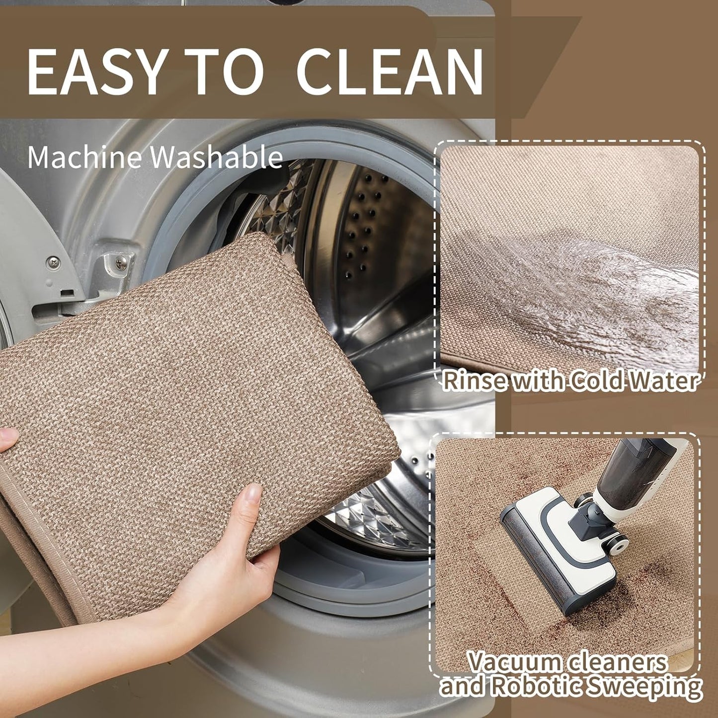 Kitchen Rugs and Mats Non Slip Washable, Absorbent Runner Rugs for Kitchen, Front of Sink, Kitchen Mats for Floor，Easy to Clean and Maintain Kitchen Floor mat(Brown, 17"x30")