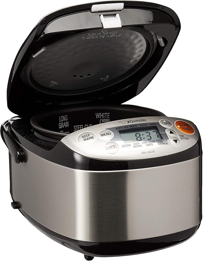 Zojirushi NS-LGC05XB Micom Rice Cooker & Warmer, 3-Cups (uncooked), Stainless Black & CW-PZC22FC Micom Super Boiler 2.2L, Floral, 2.2 L