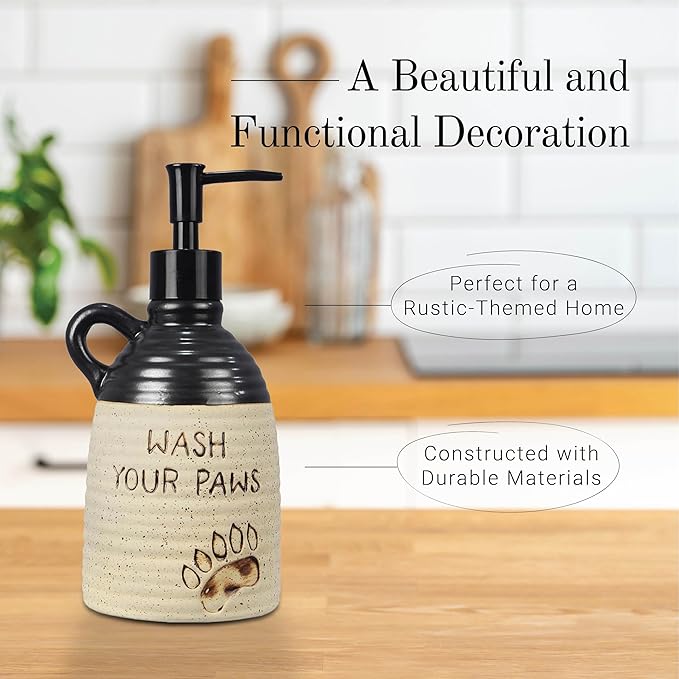 Young's Inc. Farmhouse Soap Dispenser - Decorative Dish and Hand Soap Dispenser for Bathroom and Kitchen - Bear Paw, Brown - 3.5'' X3.5'' X7.75''