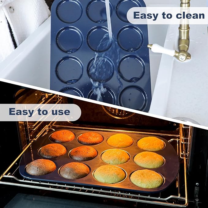 Webake Non-Stick Muffin Top Pan for Baking Egg Bites, Whoopie Pies, Cookies, Yorkshire Pudding, Heavy Gauge Carbon Steel Set of 2