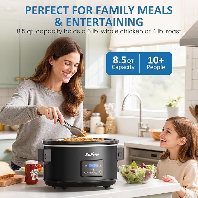 Programmable Slow Cooker with Locking Lid, Portable Multi-Cooker for Family and Gatherings, 8.5 QT Food Warmer with Adjustable Temp, Warmer with Digital Timer, Dishwasher-Safe, Black