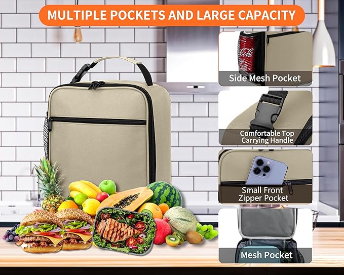 ZM-YOUTOO Lunch Box for Men - Reusable Lunch Bag Men Adult Women- Insulated Small LunchBox (Beige)