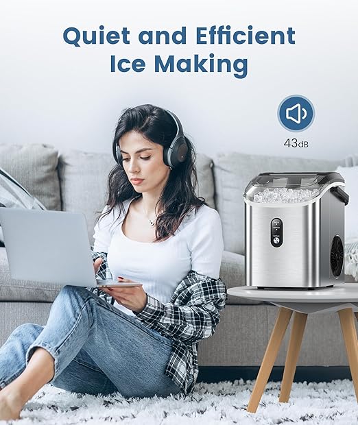 COWSAR Nugget Ice Makers Countertop, Pebble Ice Maker Machine with Soft Chewable Ice, 34Lbs/24H, Self-Cleaning, One-Click Operation, Pellet Ice Maker Countertop for Home/Kitchen/RV/Camping