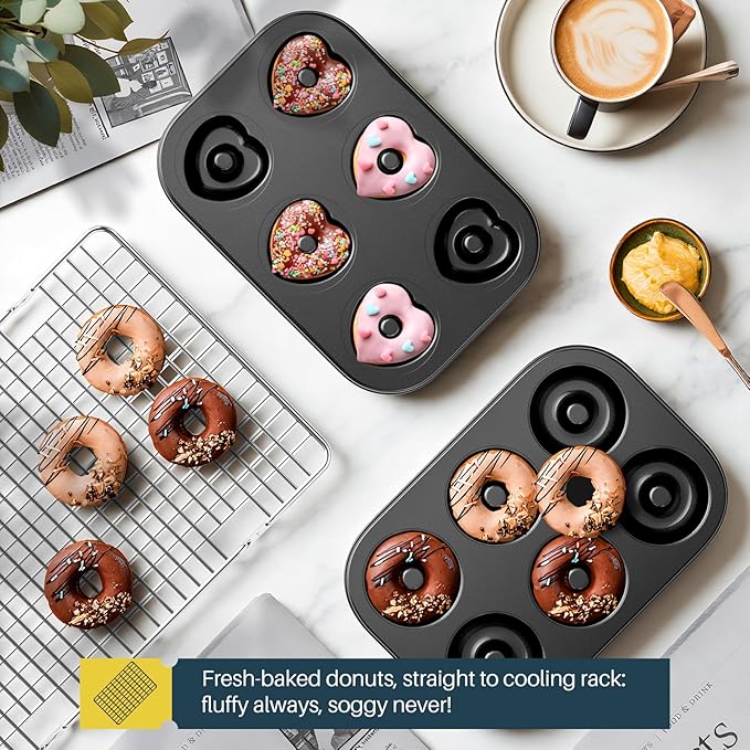 16-Piece Nonstick Bakeware Set with Oven Mitts, Donut Pan, and Heart Pan, Stackable Carbon Steel Baking Pans Set with Kitchen Utensils and Rack, Ceramic Coating, Black