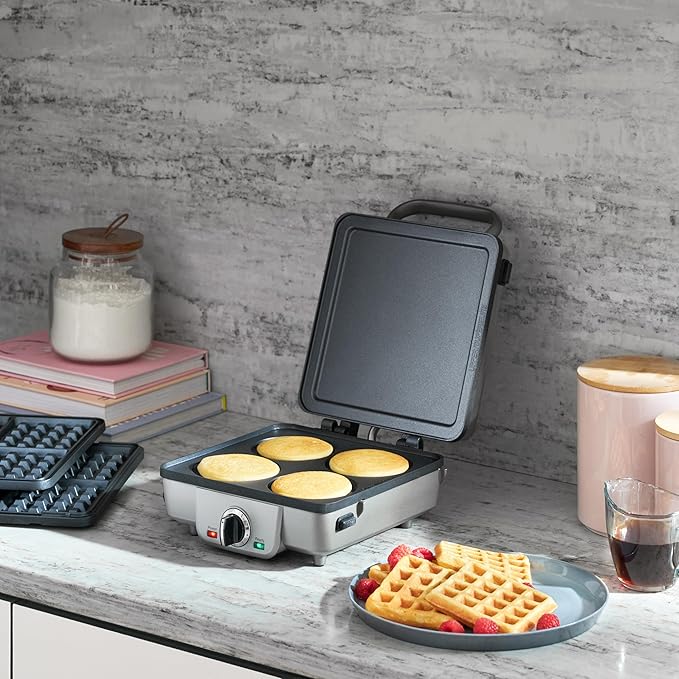Cuisinart Belgian Waffle Maker with Pancake Plates, Nonstick Plates, 6 Browning Levels, Ready Indicator Lights, Temperature Control, Deep Waffle Pockets, WAF-300P1, Brushed Stainless