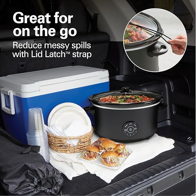 Hamilton Beach 7 Quart Set & Forget Portable Programmable Slow Cooker, 15 Cooking Options With 5 Time and 3 Heat Options, Large Dishwasher Safe Stoneware Crock and Glass, Lid Latch, Black (33670)