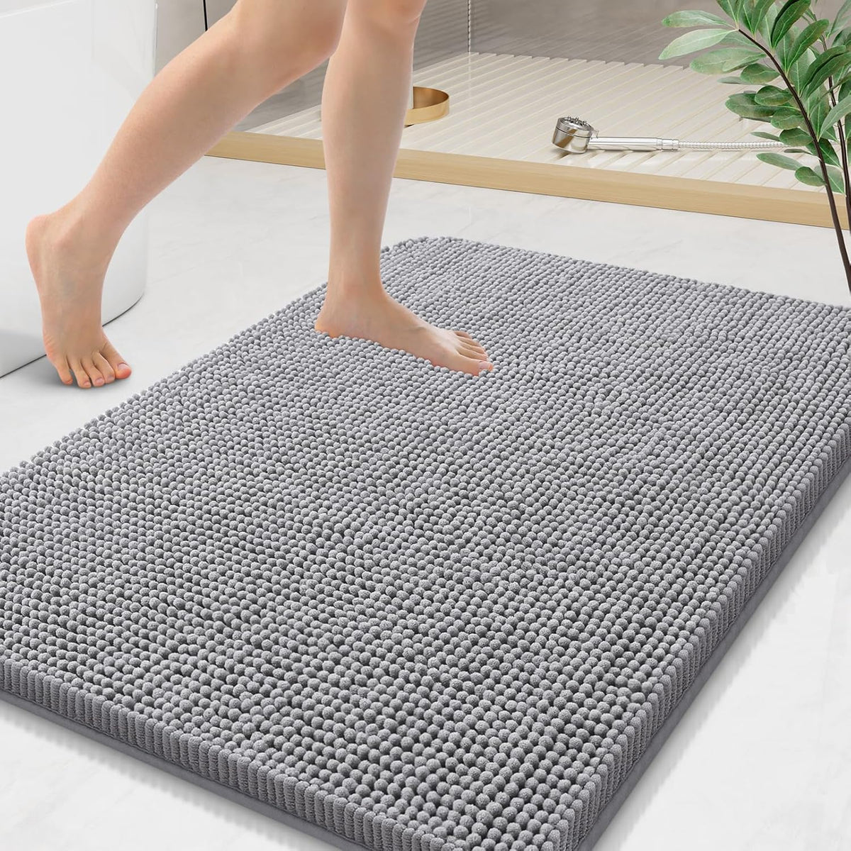 Arotive Bathroom Rugs 36x24, Extra Soft Absorbent Shaggy Chenille Bath Rugs, Machine Washable Rubber Backing Non-Slip Bath Mats for Bathroom Floor Tub and Shower, Home Decor Accessories, Grey