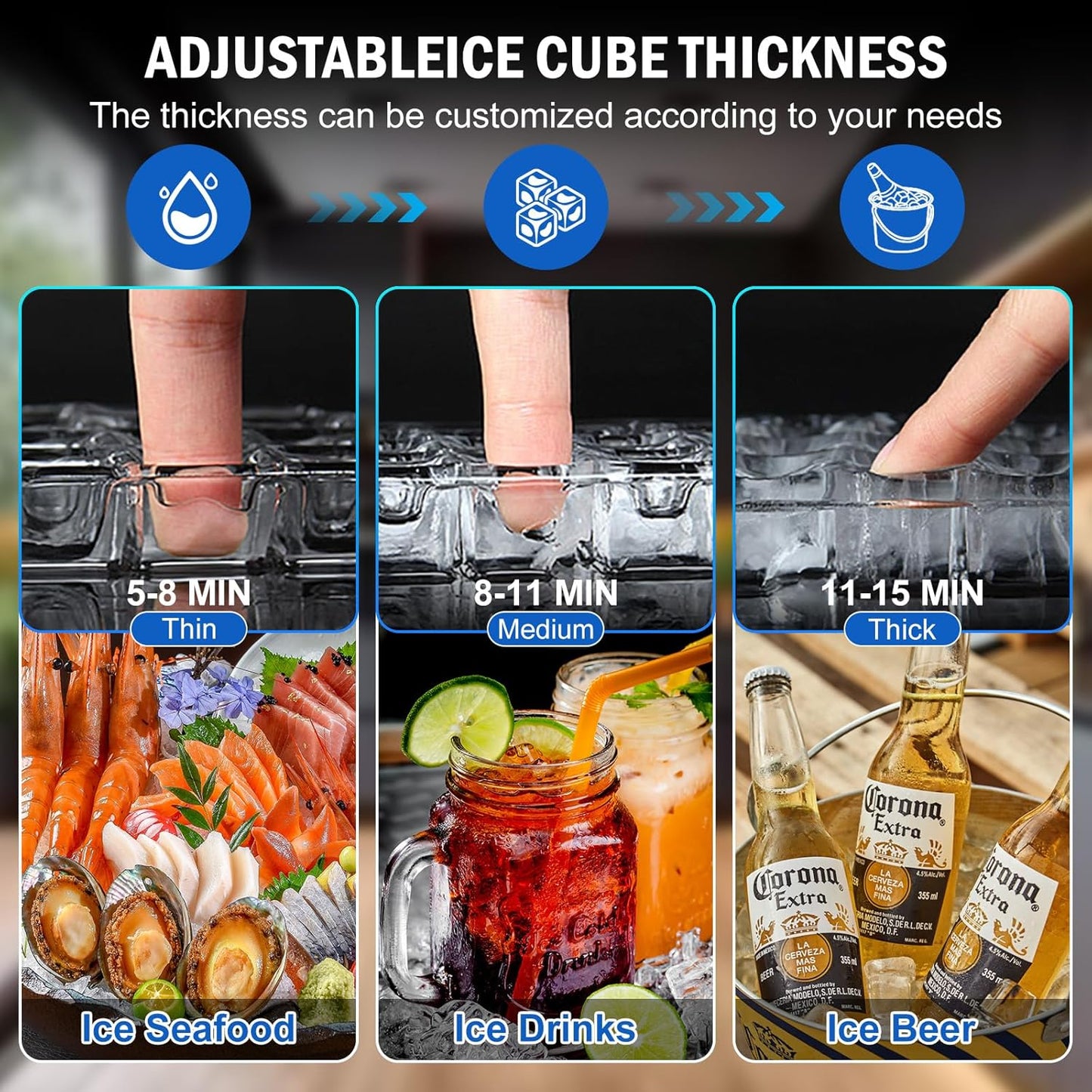 Commercial Ice Maker Machine 100 LBS/24H, 36 Ice Trays Freestanding & Undercounter Ice Machine Stainless Steel with 20 LBS Ice Storage Capacity, Ice Maker with Water Line, Dual Water Inlet, Black