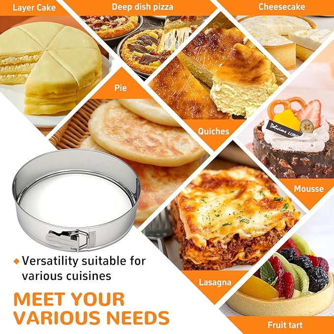 ZeroPone 9 Inch 304 Stainless Steel Springform Pan with Removable Bottom, Nonstick Round Spring Form Cheesecake Pan with 30 Pcs Parchment Paper Liners