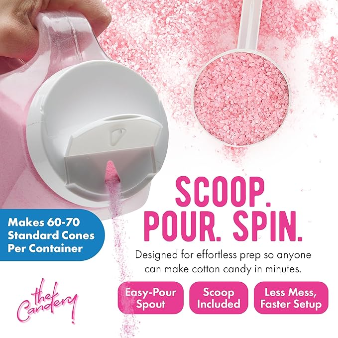 The Candery Cotton Candy Floss Sugar (2-Pack) Includes 100 Premium Cones | Raspberry Blue and Strawberry | Plastic, Reusable Jars | Easy Pour Spout or Scoop | Includes Scooper | 3 LBS Jars