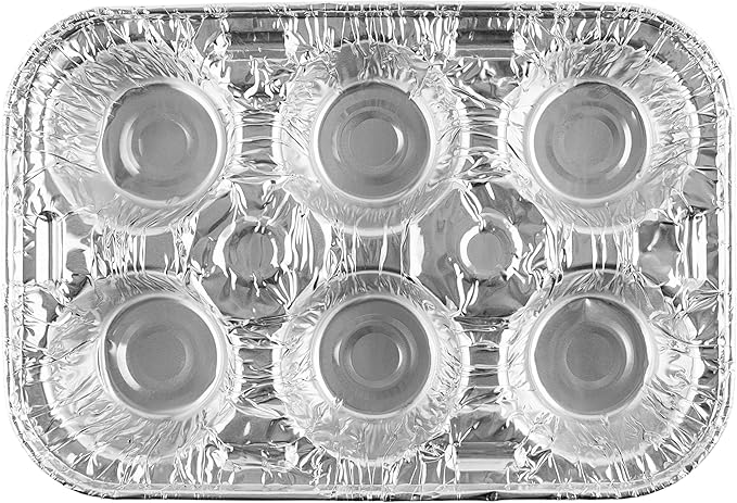 PLASTICPRO Aluminum Foil Muffin Pans Reusable and Disposable, Muffin & Pie foil Pan (50, 6 cavity XL)