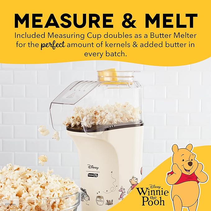 Disney Dash Fresh Pop Popcorn Maker - Oil-Free, Air Popcorn Popper - With Measuring Cup & Recipe Guide - Perfect for Movie Nights - 16 Cups, Winnie the Pooh