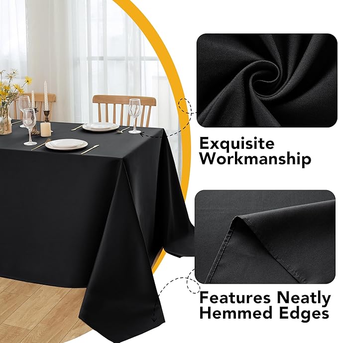 10-Pack Black Tablecloths for Rectangle Tables, 60 x 120 Inches, Stain-Resistant Polyester Fabric for 6 Foot Tables - Washable Table Covers for Weddings, Banquets, Birthday Parties, Events