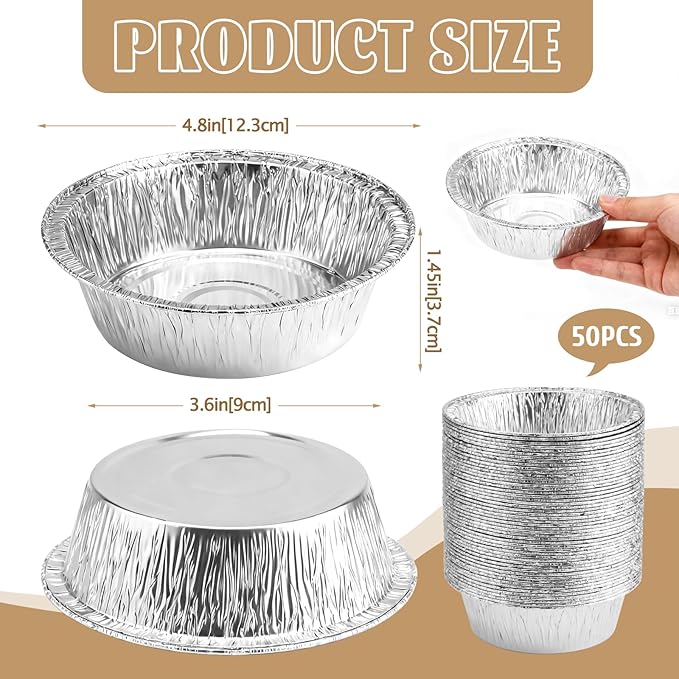 50 Pack 5" Round Tart Pie Foil Pans Disposable Aluminum Foil Tart & Pie Tins for Baking,Cooking,Storage or Reheating