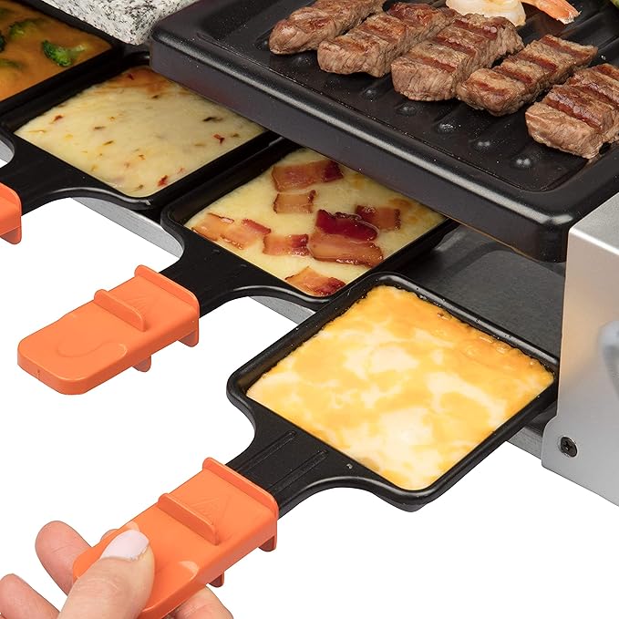 MasterChef Electric Raclette Table Grill w Non-Stick Grilling Plate & Cooking Stone- 8 Person Tabletop Cooker for Indoor, Smokeless, Korean BBQ - Melt Cheese, Cook Meat, Veggies, Appetizers-19" x 8"