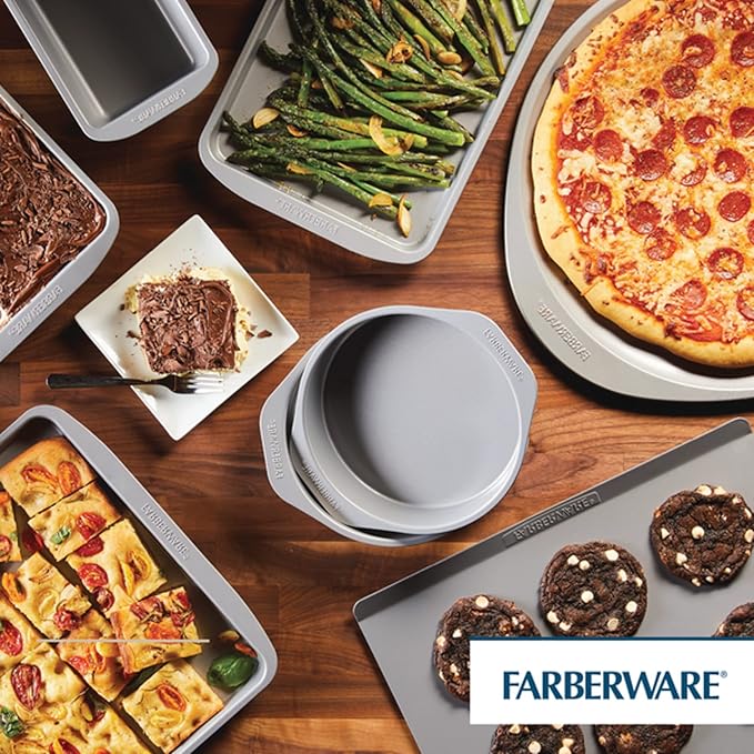 Farberware GoldenBake Nonstick Baking Sheet and Pizza Crisper Pan Set, 2 Piece, Gray (Pack of 2)