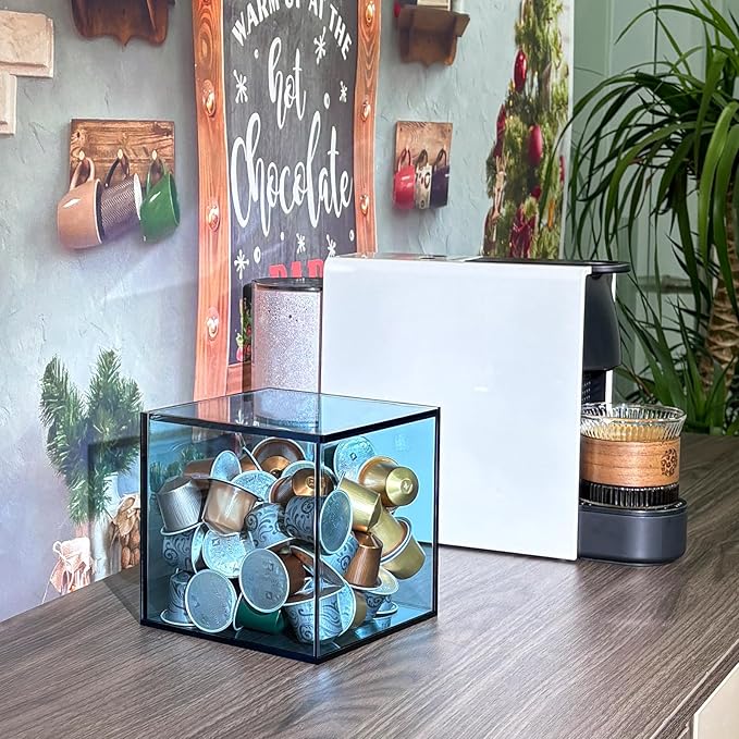 NC Coffee Capsule Storage Box Coffee Pod Holder Organizers Accessories Anti Dust Durable Clear Acrylic Box for House and Office Use, Light Blue, 5*5 In