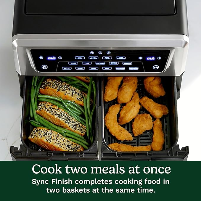 Cuisinart Dual Basket Air Fryer, Two Baskets 11 Qt in Total, 6 Functions: Air Fry, Roast, Bake, Broil, Dehydrate & Keep Warm, Features Sync Finish & Sync Settings, Toss Reminder & Auto-Pause, ADZ-112