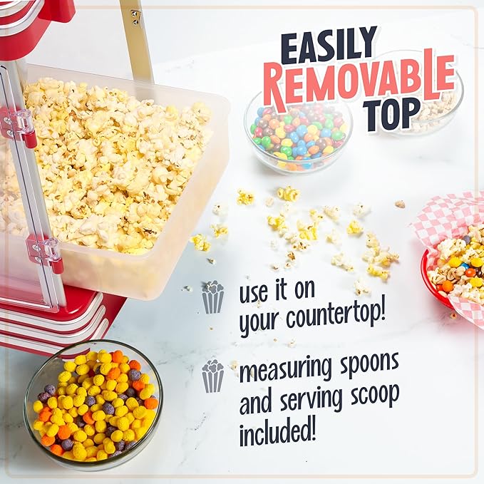 Nostalgia Popcorn Maker Machine - Professional Cart With 2.5 Oz Kettle Makes Up to 10 Cups - Vintage Popcorn Machine Movie Theater Style - Retro Red