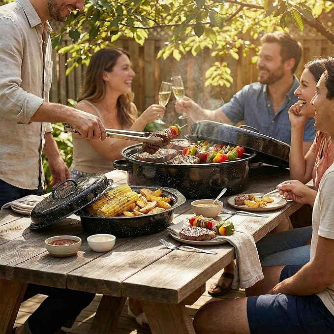 Enamel Roasting Pan With Lid and Rack 13" 18"Granite Roaster Pans Set With Rack Suitable Cooking Poultry Baking Turkey Bread Beef High Temperature Resistance,Dishwasher Safe,Holiday Gifts CookWare