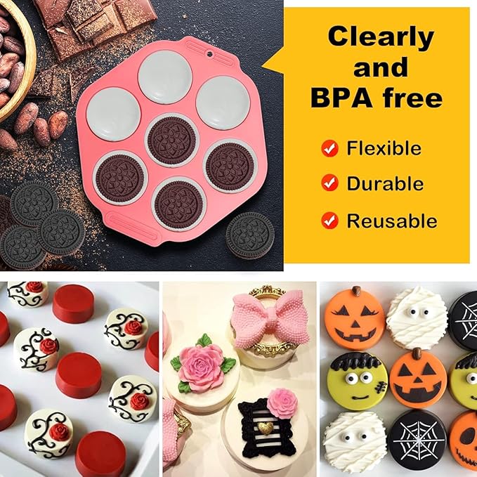 Sidosir 2Pcs Oreo Cookie Chocolate Silicone Mold, 7-Cavity Round Cylinder Oreo Chocolate Cover Molds for Candy, Silicone Baking Molds for Mini Cakes, Jelly