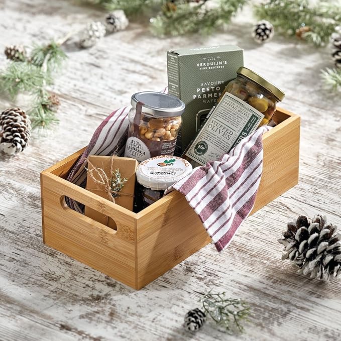 mDesign Bamboo Storage Bin Container, Drawer Organizer Crate Boxes with Handles for Kitchen Pantry Cabinet, Shelves, or Counter, Holds Snacks, Spices, Drinks, Echo Collection, Natural/Tan